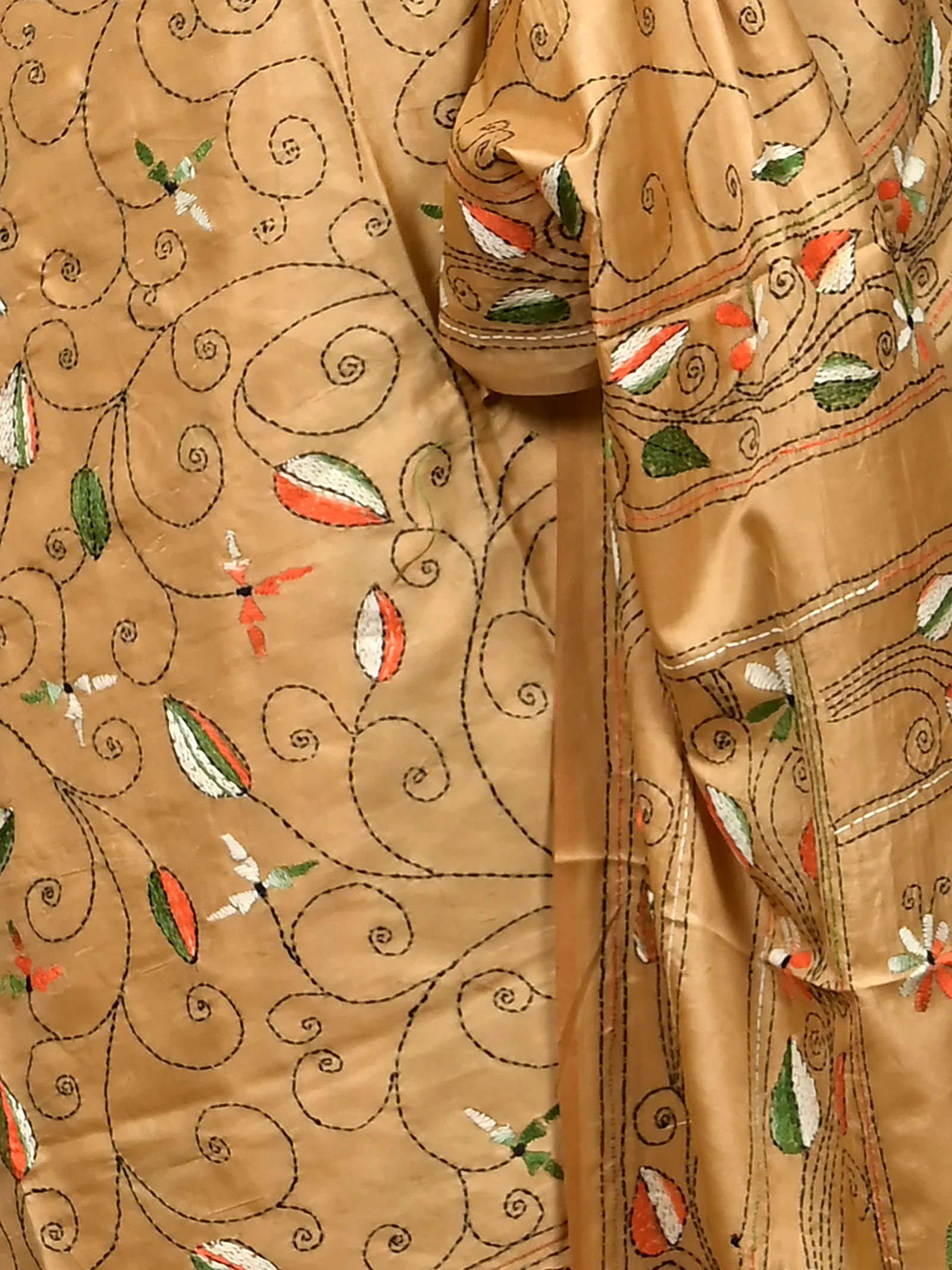 Brown Cotton Bolpur Kantha Stitch Saree (22)